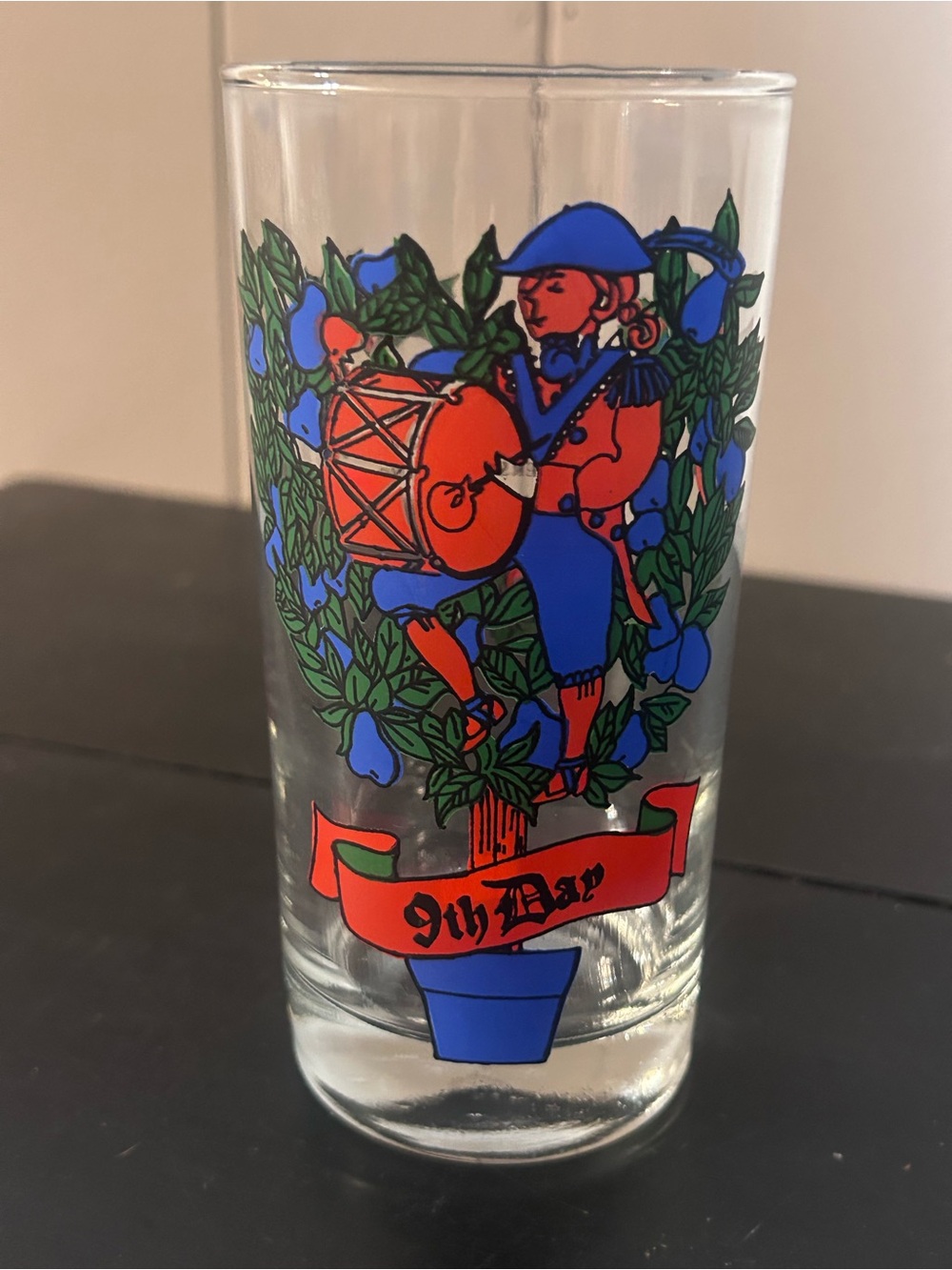 Vintage 12 Days of Christmas 9th Day Nine Drummers Drumming Glass Tumbler 5.